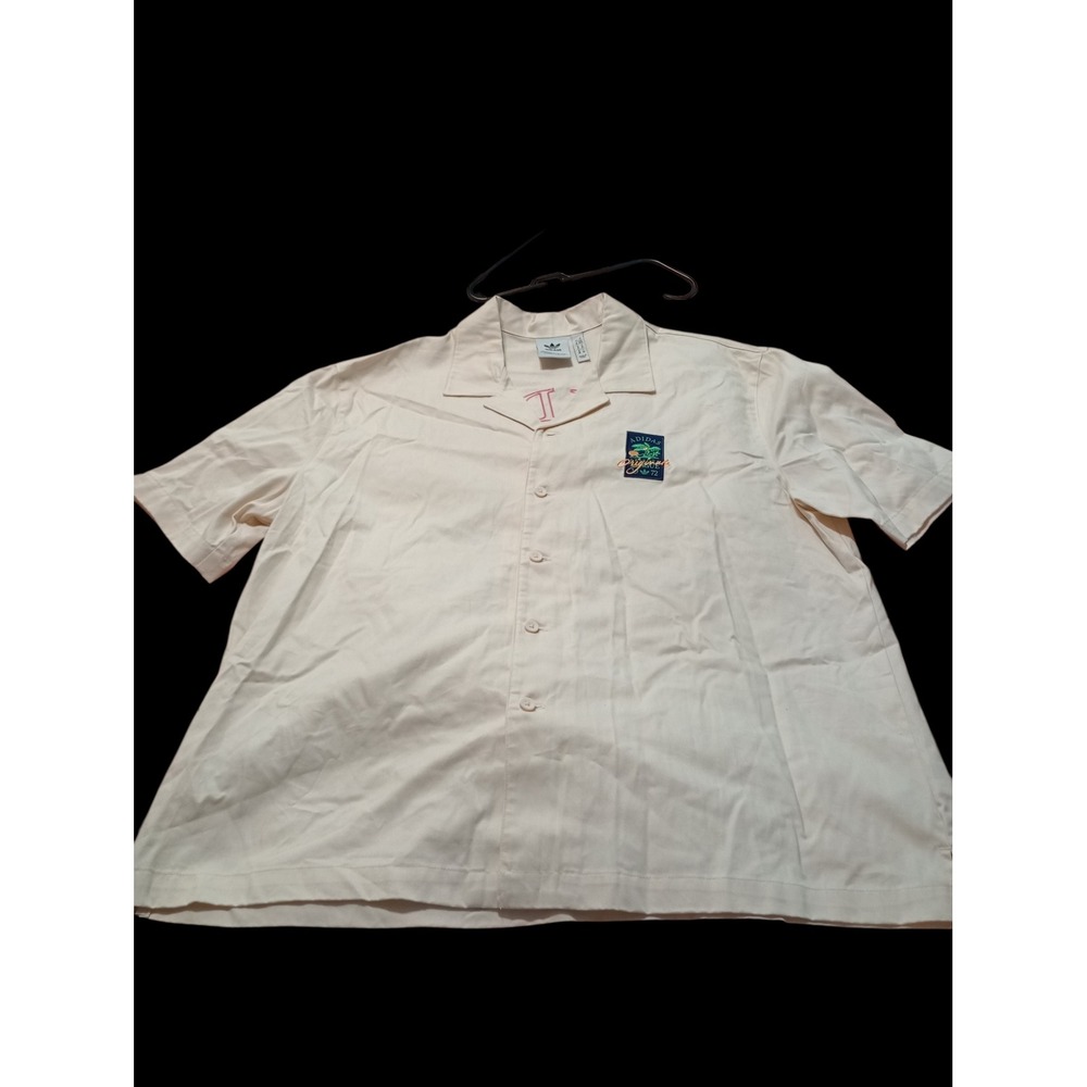 Adidas Originals Leisure League Embroidered Camp Shirt Cream Mens Medium‎